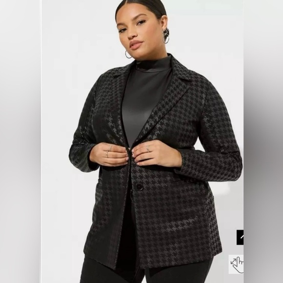 Torrid Studio Luxe Ponte Blazer Jacket 2X (18/20) Black Houndstooth NWT - Picture 4 of 10